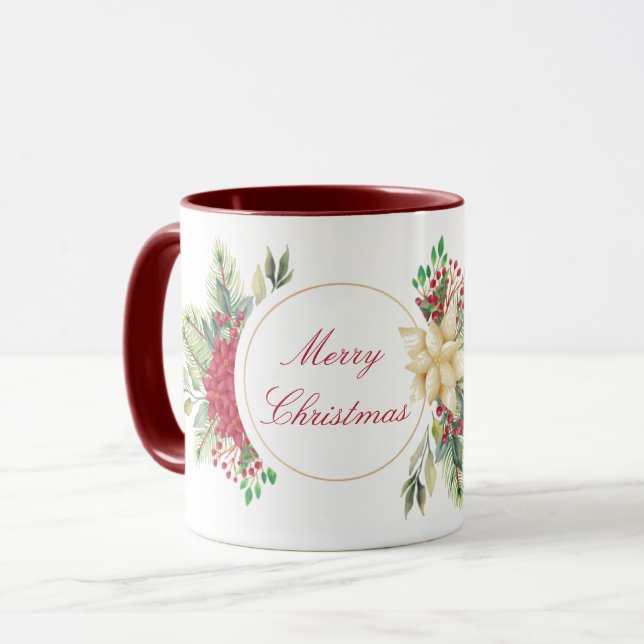 Caneca Floral de Natal vintage   (Frente Esquerda)
