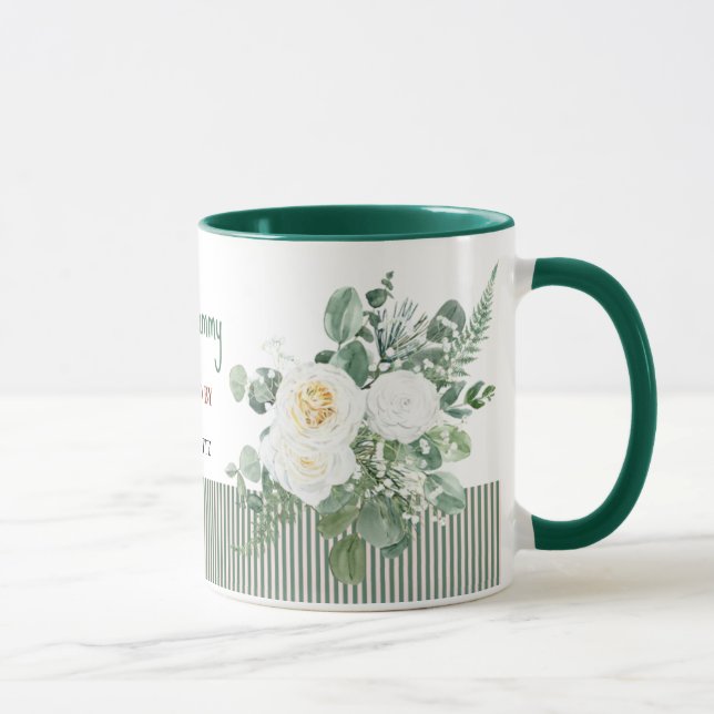 Caneca Floral de Rosa Branca Personalizada, Elegan (Direita)