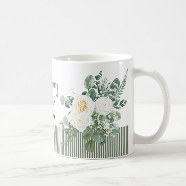 Caneca Floral de Rosa Branca Personalizada, Elegan (Direita)