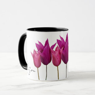 Caneca floral de tulipa rosa bonita com nome Aliso