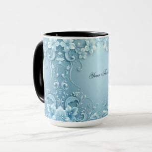 Caneca Floral Decorativa Azul