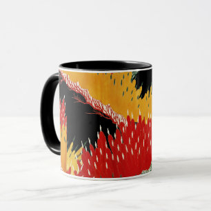 CANECA FLORAL DO JAPONÊS ABSTRATO NEGRO VERMELHO