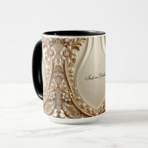 Caneca Floral Dourada Elegante Ornamentada