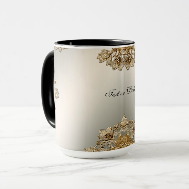 Caneca Floral Dourada Ornada (Frente Esquerda)