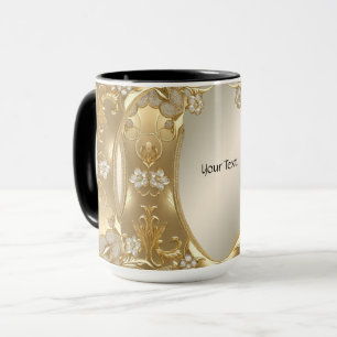 Caneca Floral Dourada Ornamentada