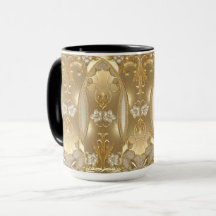 Caneca Floral Dourada Ornamentada
