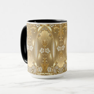 Caneca Floral Dourada Ornamentada