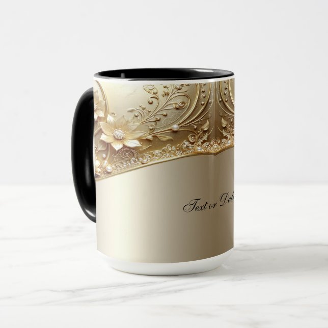 Caneca Floral Dourada Ornamentada Moderna (Frente Esquerda)