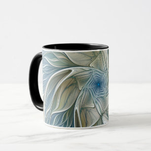 Caneca Floral Dream Pattern Abstrato Blue Khaki Fractal
