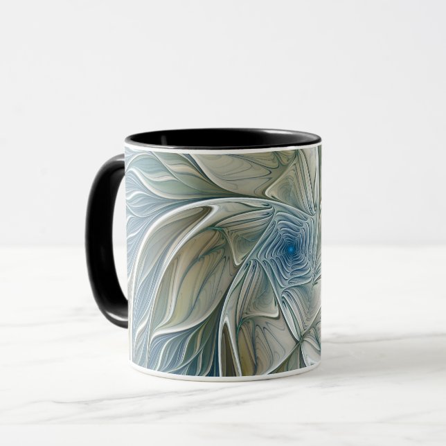 Caneca Floral Dream Pattern Abstrato Blue Khaki Fractal (Frente Esquerda)