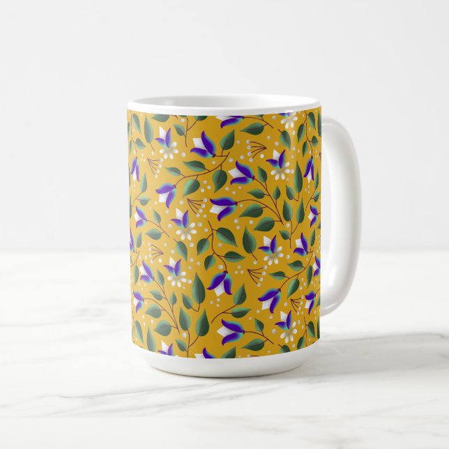 Caneca Floral em Amarelo e Púrpura (Frente Esquerda)
