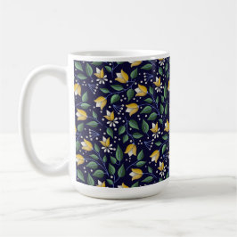 Caneca Floral em Azul Profundo e Amarelo