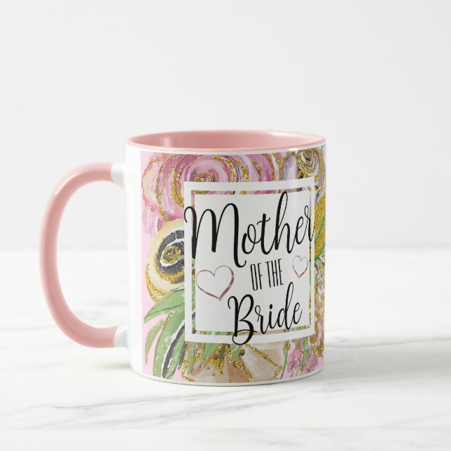 Caneca Floral em Brilho Dourado Rosa Mãe da Noiva (Esquerda)