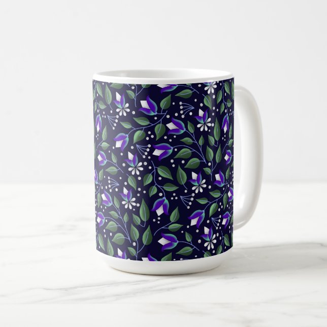 Caneca Floral em Marinho e roxa (Frente Esquerda)