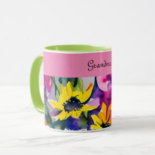 Caneca Floral especial de aquarela da vovó