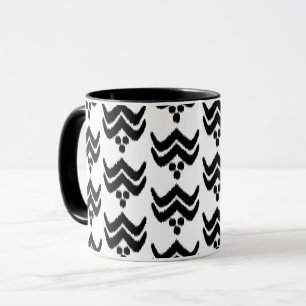 Caneca Floral Estilizada Ikat - Preto e Branco
