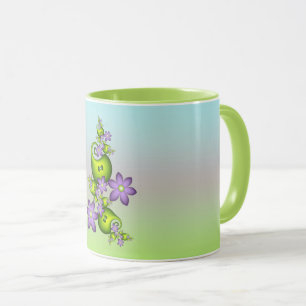 Caneca Floral Fantasy Lilac Flores Verde Formas Fractais