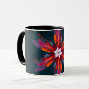 Caneca Floral Flores de Mandala Laranja Vermelho Abstrato