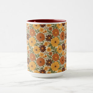 Caneca floral/florido estilo vintage dos anos 70