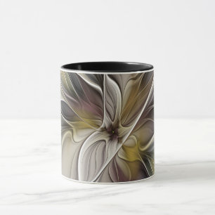 Caneca Floral Fractal, Fantasia Flor com Cores da Terra