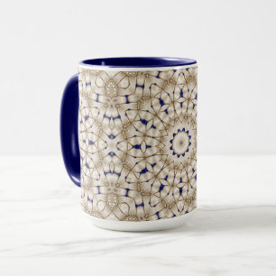 Caneca Floral Geométrica Dourada Azul