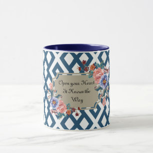 Caneca Floral Geométrico Azul/Branco Abra Seu Coração