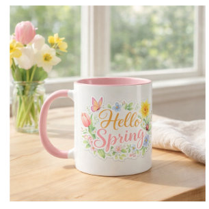 Caneca Floral Hello Spring Fofa   Personalizável