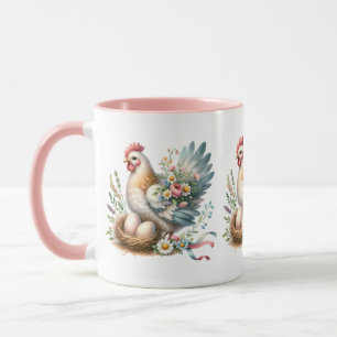 Caneca Floral Hen com Ovos Vintage Farmhouse Charm