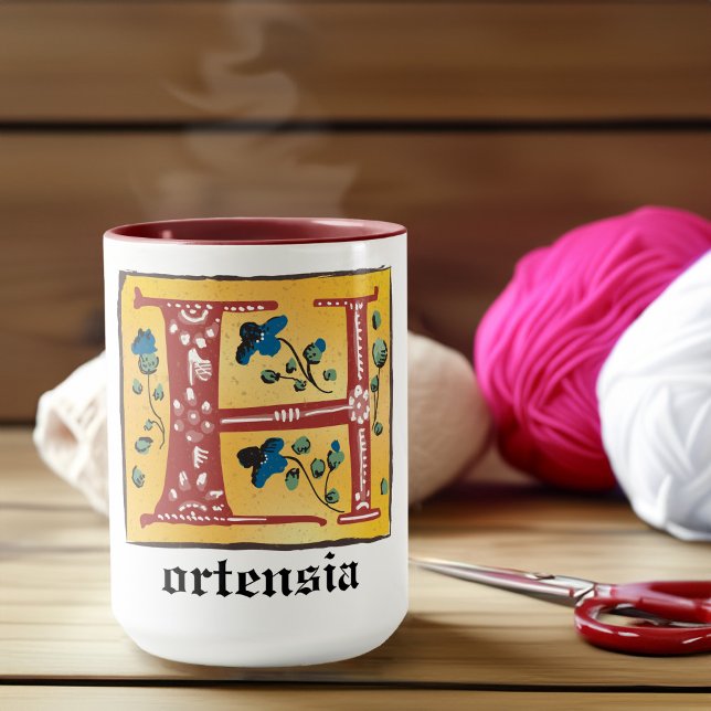 Caneca Floral Iluminado Medieval - Letra H Monograma Mug (Criador carregado)