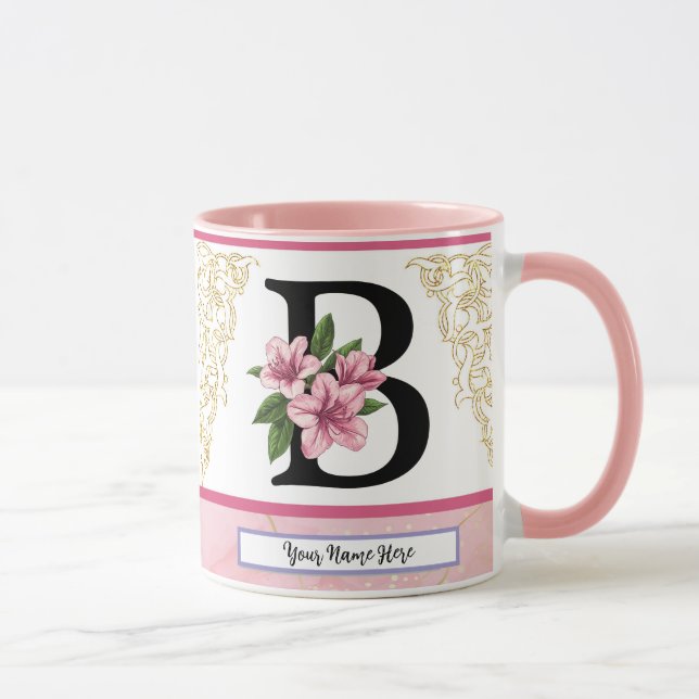 Caneca Floral Initial Mug – Letter B Monogram | Personali (Direita)