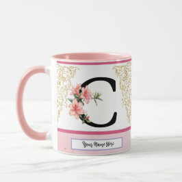 Caneca Floral Initial Mug – Letter C Monogram | Personali