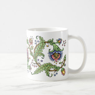 Caneca floral Jacobean do desenho da caneta e da
