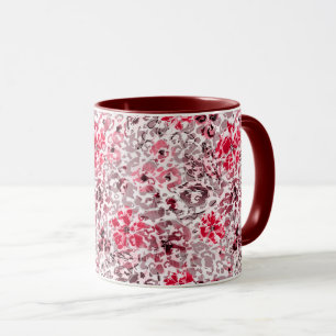 Caneca Floral, leopardo, vermelho e branco, vermelho,