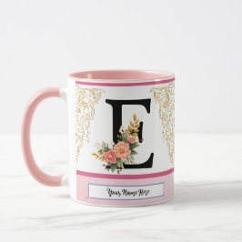 Caneca Floral Letter E Mug – Personalized Initial Cup wit