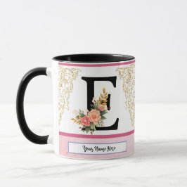 Caneca Floral Letter E Mug – Personalized Initial Cup wit