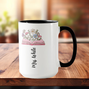 Caneca Floral Minimalista Violeta / Rosa Livro Personaliz