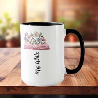 Caneca Floral Minimalista Violeta / Rosa Livro Personaliz