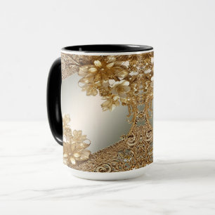 Caneca Floral Moderna Dourada Ornada