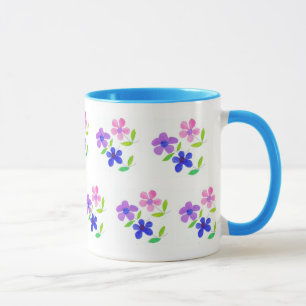 Caneca Floral Moderno, Rosa, Azul, Mauve, Verde em Branco
