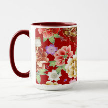 Floral Moderno Rosa Vermelho-Dourado Oriental