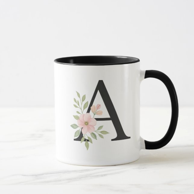 Caneca Floral Monogram A Mug – Elegant Letter A with Soft (Direita)