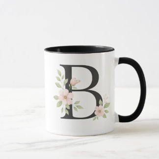Caneca Floral Monogram B Mug – Elegant Letter B with Soft