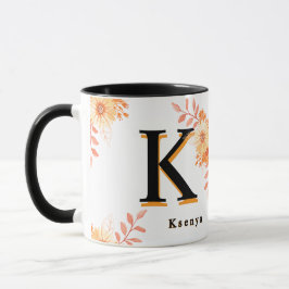 Caneca Floral Monogram Mug – Elegant Letter K Coffee Cup