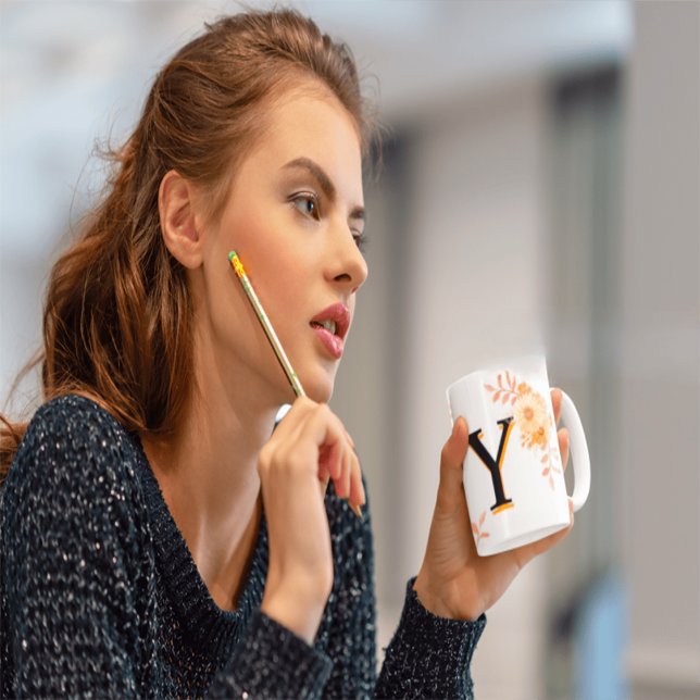 Caneca Floral Monogramas Mug - Elegante - Letra Y - escre (Criador carregado)