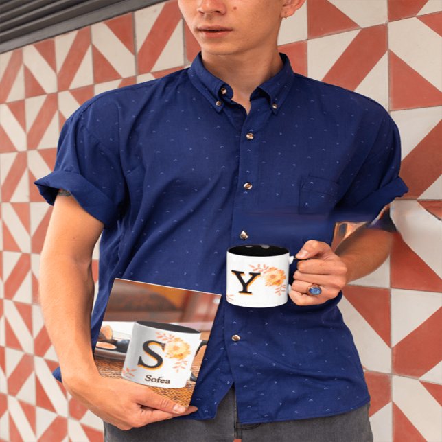 Caneca Floral Monogramas Mug - Elegante - Letra Y - escre (Criador carregado)