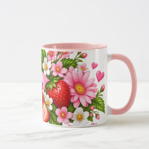 Caneca Floral Morango Rosa Presente Fofo para El