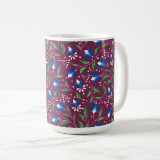 Caneca Floral no Borgonha e Azul Profundo