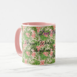 Caneca Floral no texto personalizado de madeira