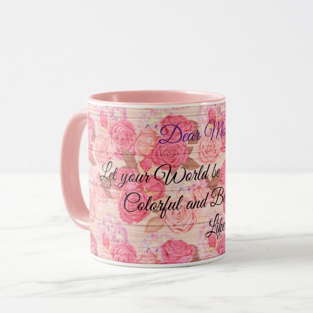 Caneca Floral no texto personalizado de madeira (Frente Esquerda)