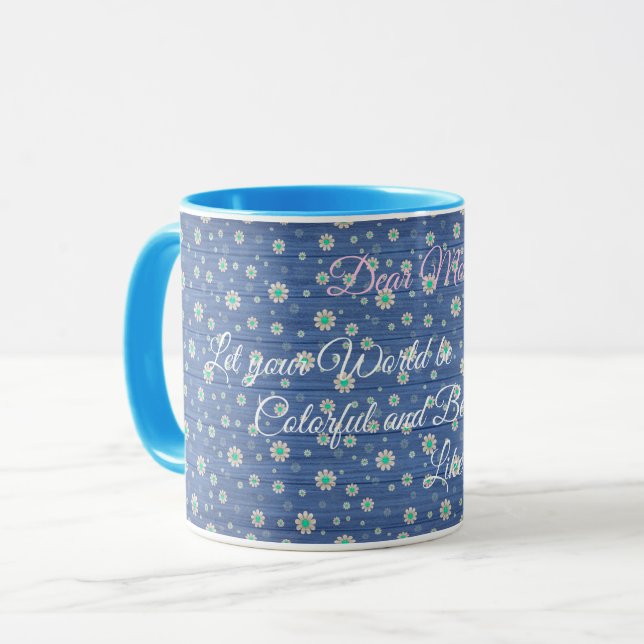 Caneca Floral no texto personalizado de madeira (Frente Esquerda)